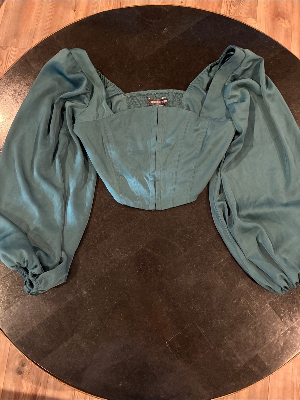 Urban Outfitters Puff-Sleeve Square-Neck Crop Top in Teal